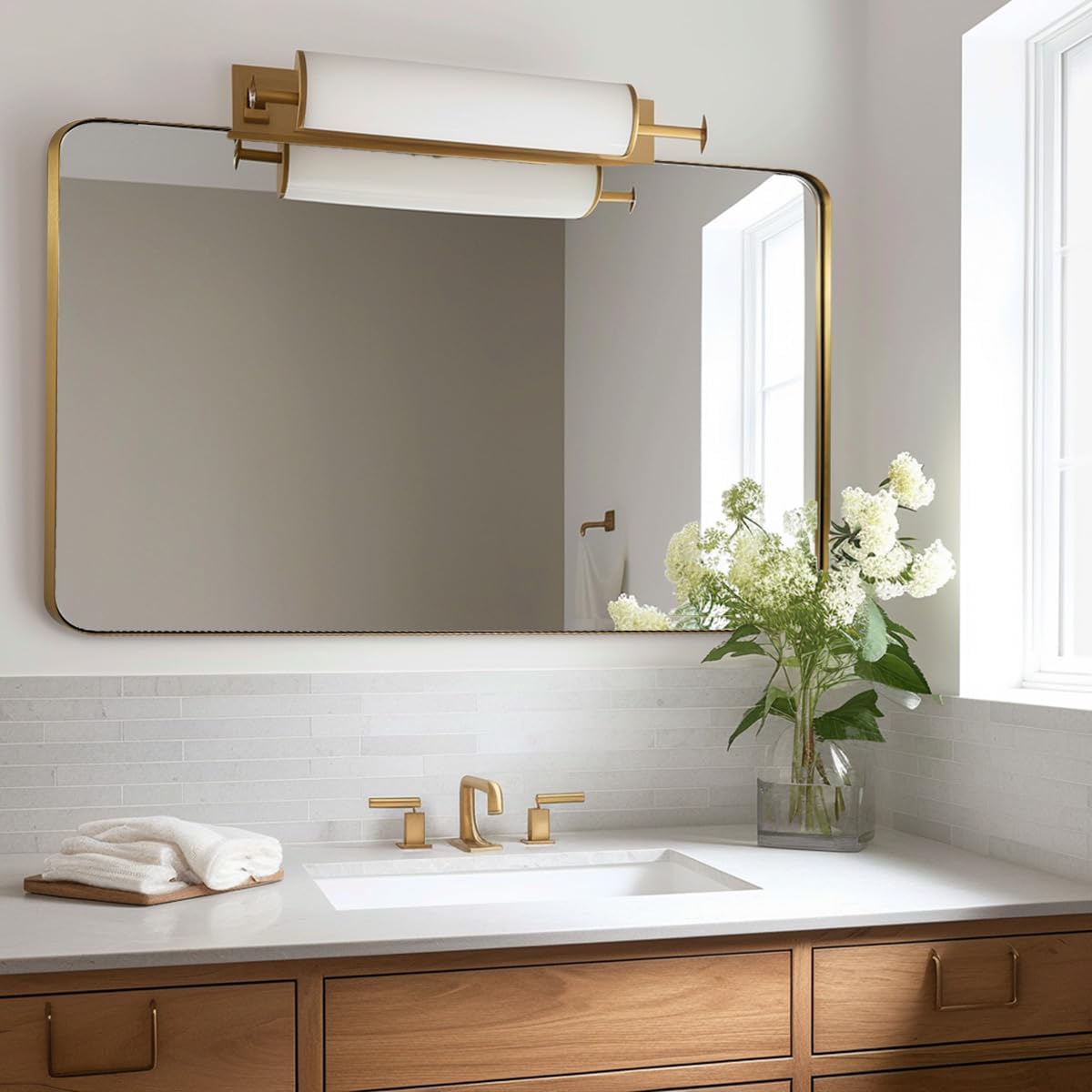 Stainless Steel 24x40 Inch Gold Bathroom Mirror for Elegance