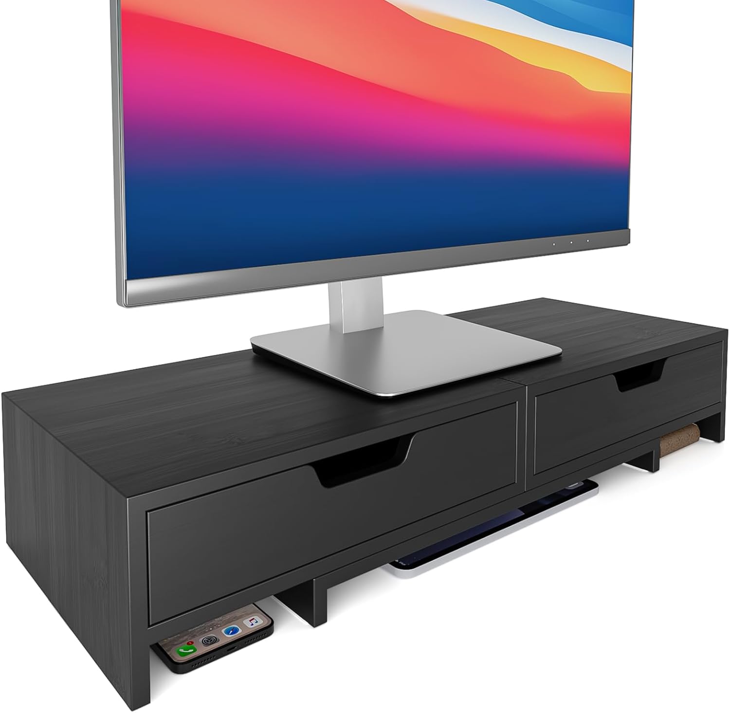 Computer Monitor Stand Riser with 2 Storage Drawers for Desk