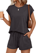 Womens Crew Neck Two Piece Short Set - Lightweight Summer Loungewear