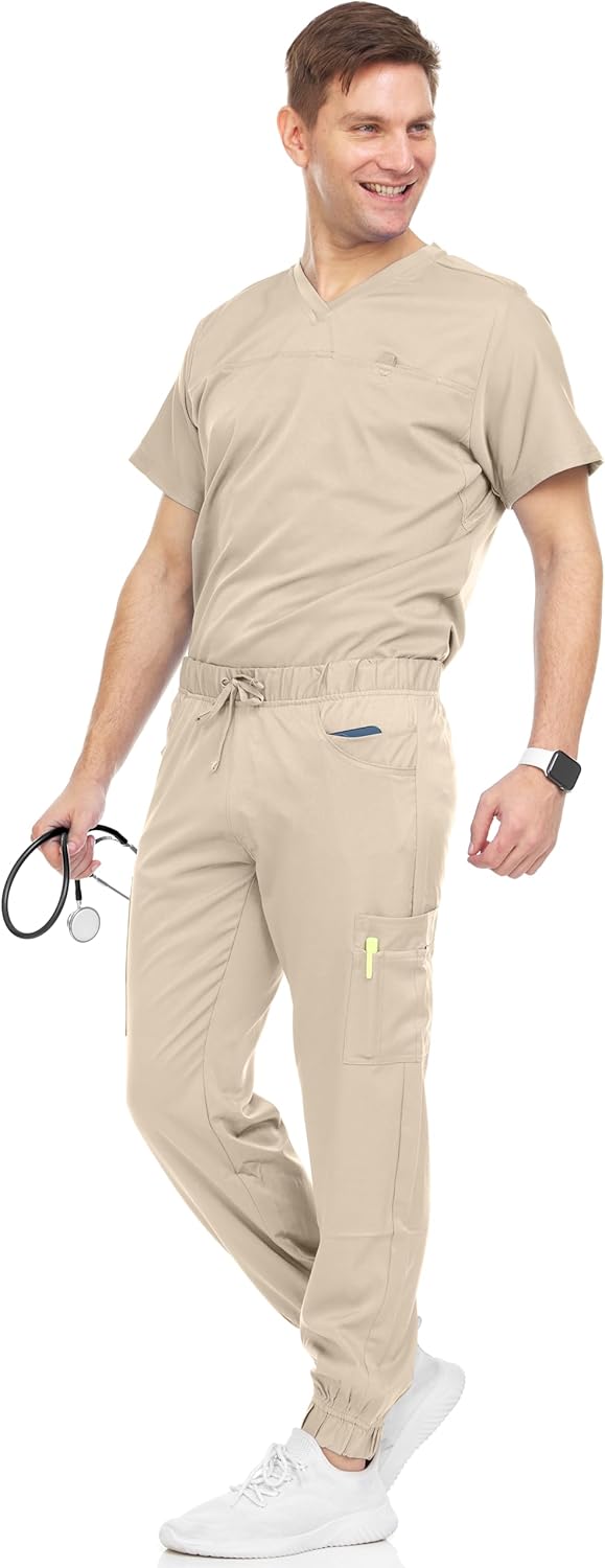 Medichic Men's Workwear Stretch V-Neck Scrub Joggers Set Review