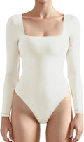 Women Square Neck Long Sleeve Bodysuit - Sleek Thong One-Piece Women's