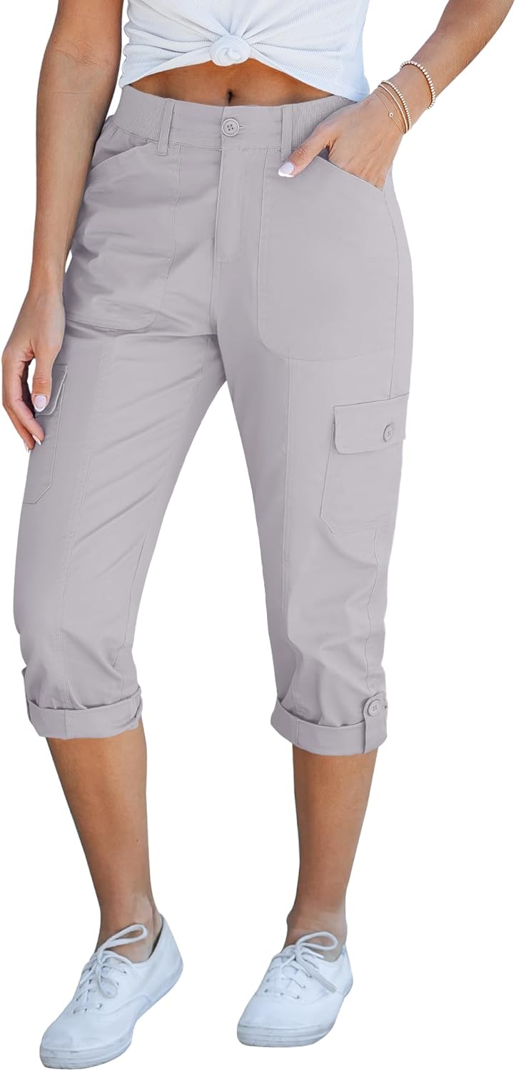 GRAPENT Cargo Capri Pants for Women with High Waisted Design