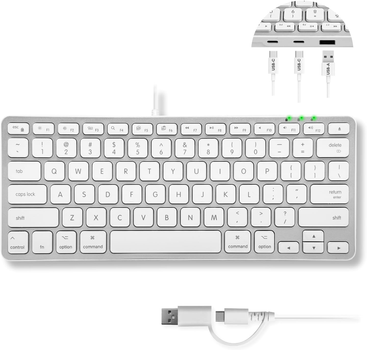 Macally Small Keyboard with USB Hub - Space-Saving Apple Compatible (78-Key) - Silver