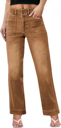 Women's Wide Straight Leg High Waist Jeans - Tummy Control