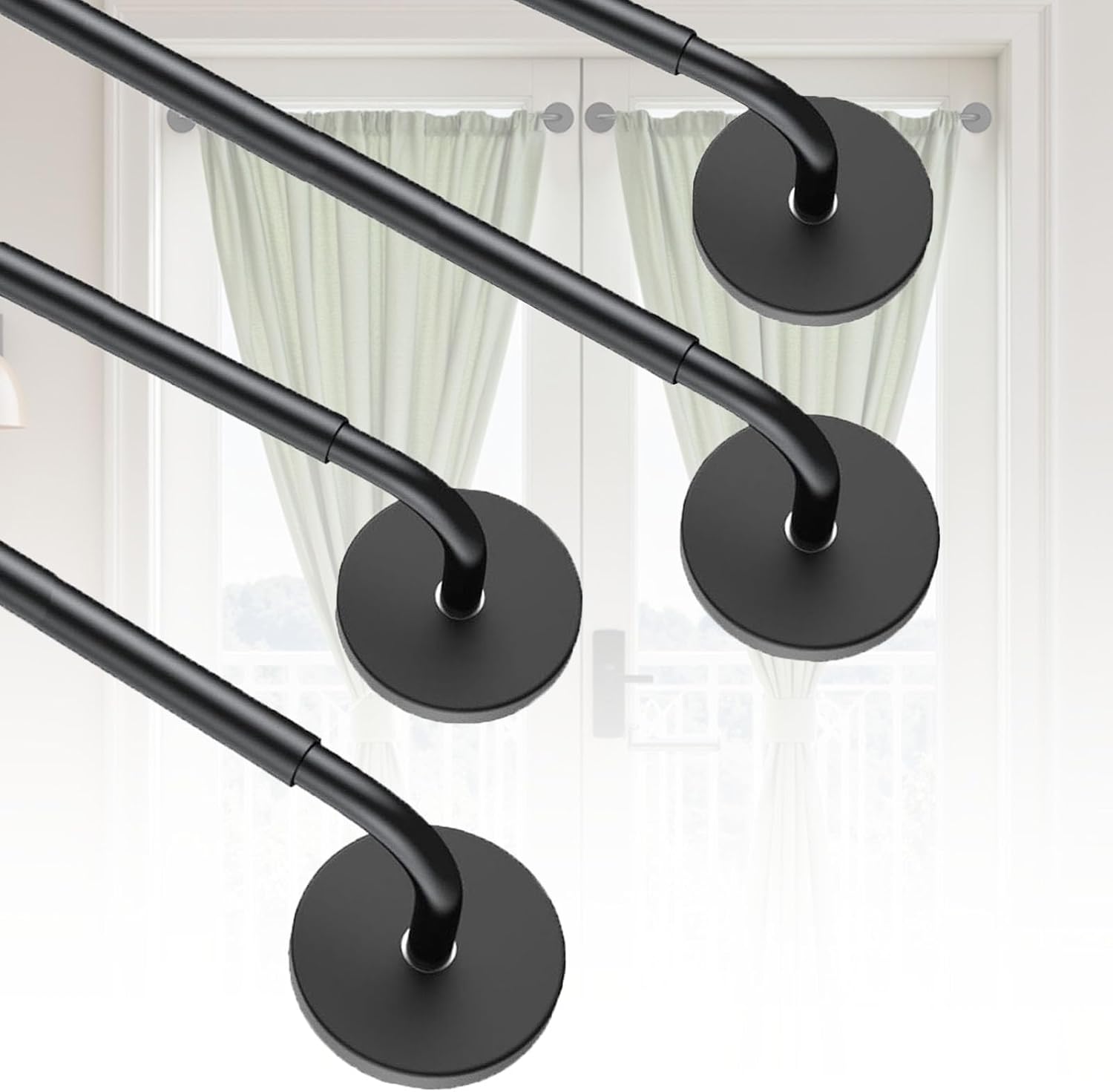 Adjustable Magnetic Curtain Rods for Metal Doors - 4 Pack