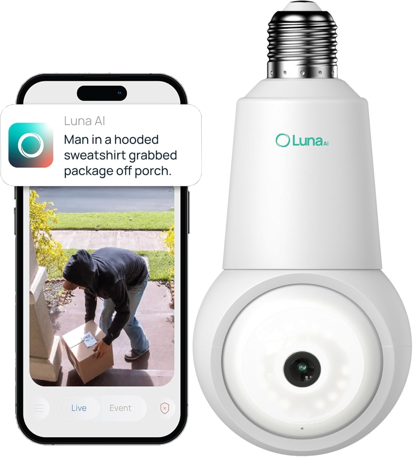 LUNA HOME 2K Pan Tilt Light Bulb Cam