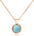 Real Gemstone 8mm Bezel Pendant Chain Necklace - Birthstone Rose Gold