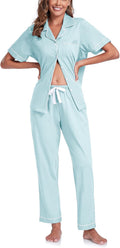 100% Cotton Women's Pajama Set Button Down Short Sleeve and Pants