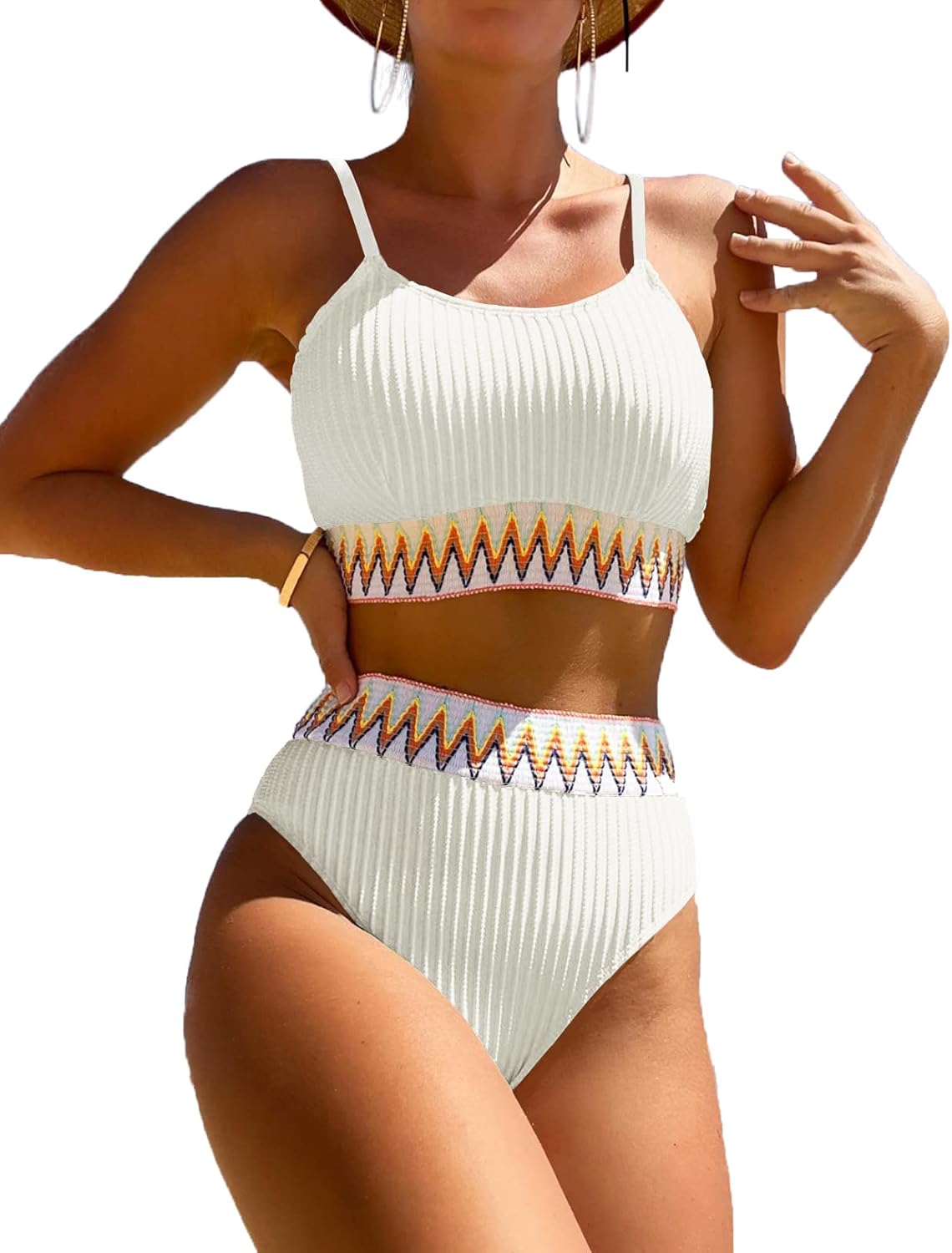 Stylish Women's High Waisted Ribbed Bikini Set for Summer Fun