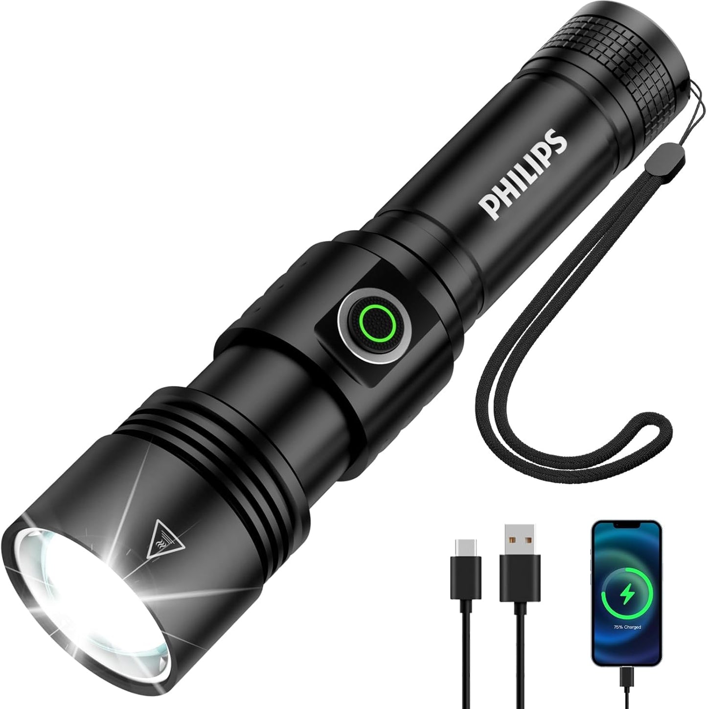 PHILIPS Flashlights High Lumens Rechargeable for Outdoor Use