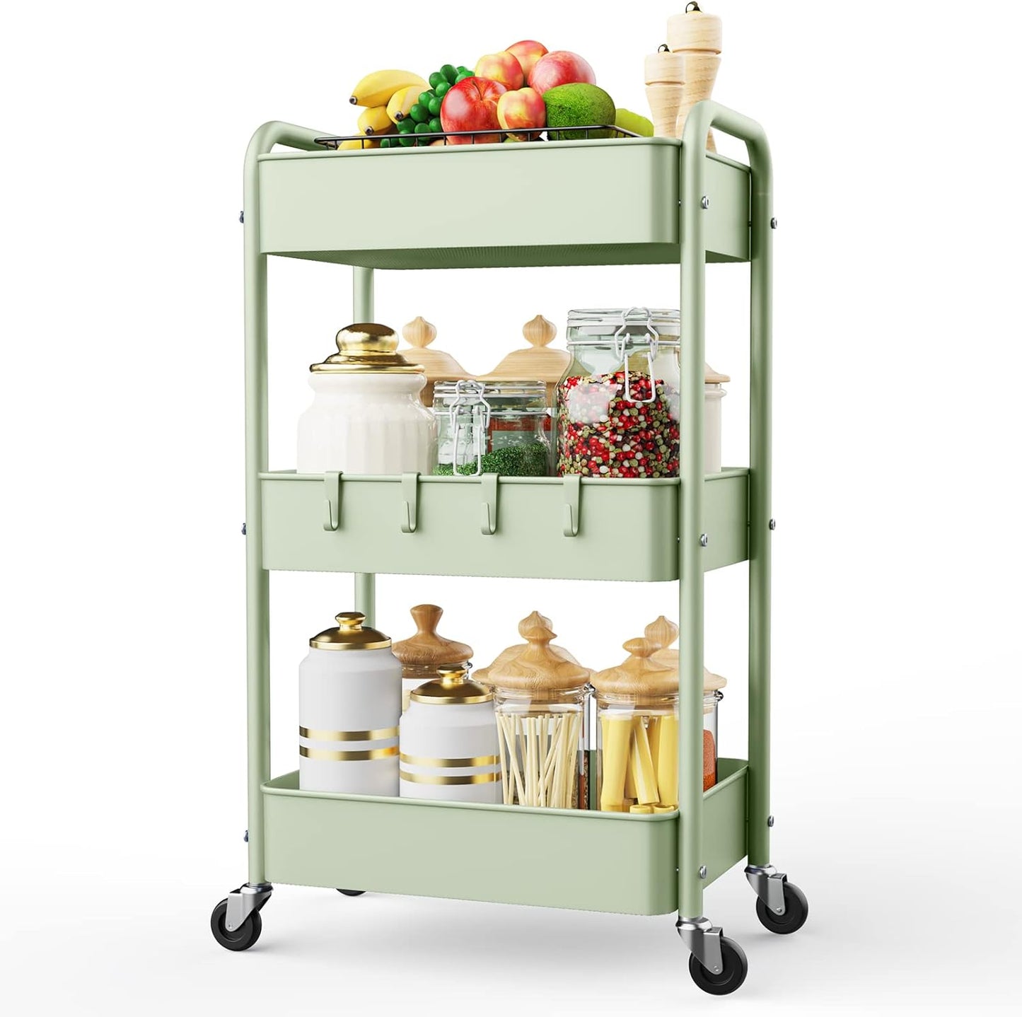 LEHOM 3 Tier Rolling Storage Cart for Kitchen and Office Use