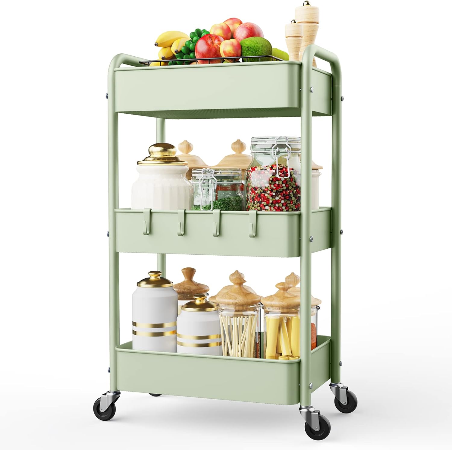 LEHOM 3 Tier Rolling Storage Cart for Kitchen and Office Use