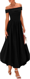 PRETTYGARDEN Womens Summer Off Shoulder Midi Dress with Pockets
