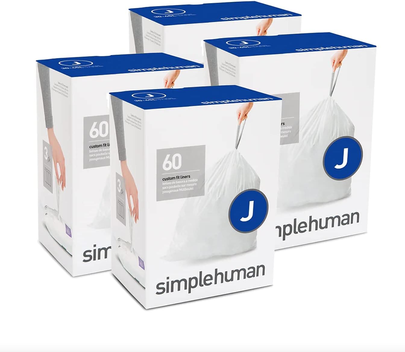 simplehuman Code J Custom Fit Drawstring Trash Bags, 240 Count