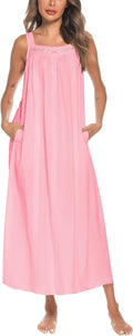 Cotton Nightgown for Women Embroidered Sleeveless Mid-Calf Night Dress