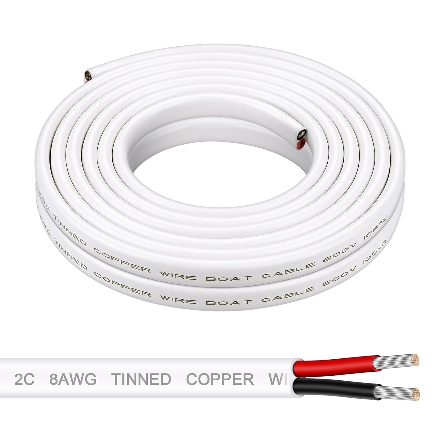 8 Gauge Marine Wire for Boats and Automotive Use - 20FT Duplex