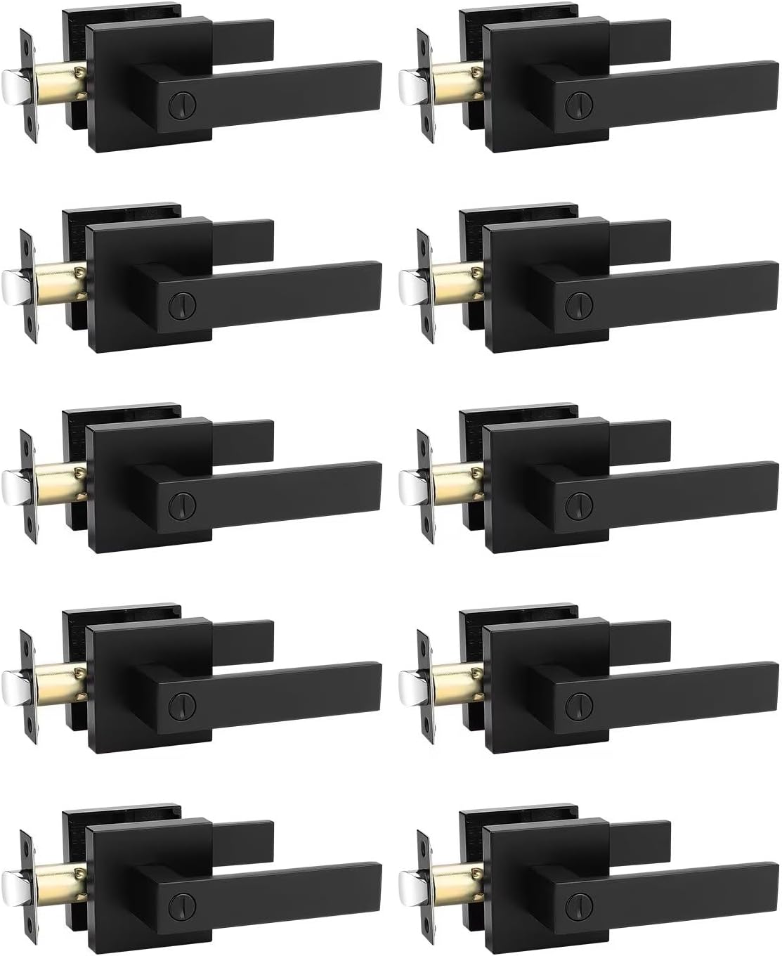 10 Pack Square Privacy Door Levers Locksets in Matte Black Finish