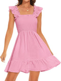 ROYLAMP Smocked Square Neck Ruffle Mini Dress - Breezy Summer Fit