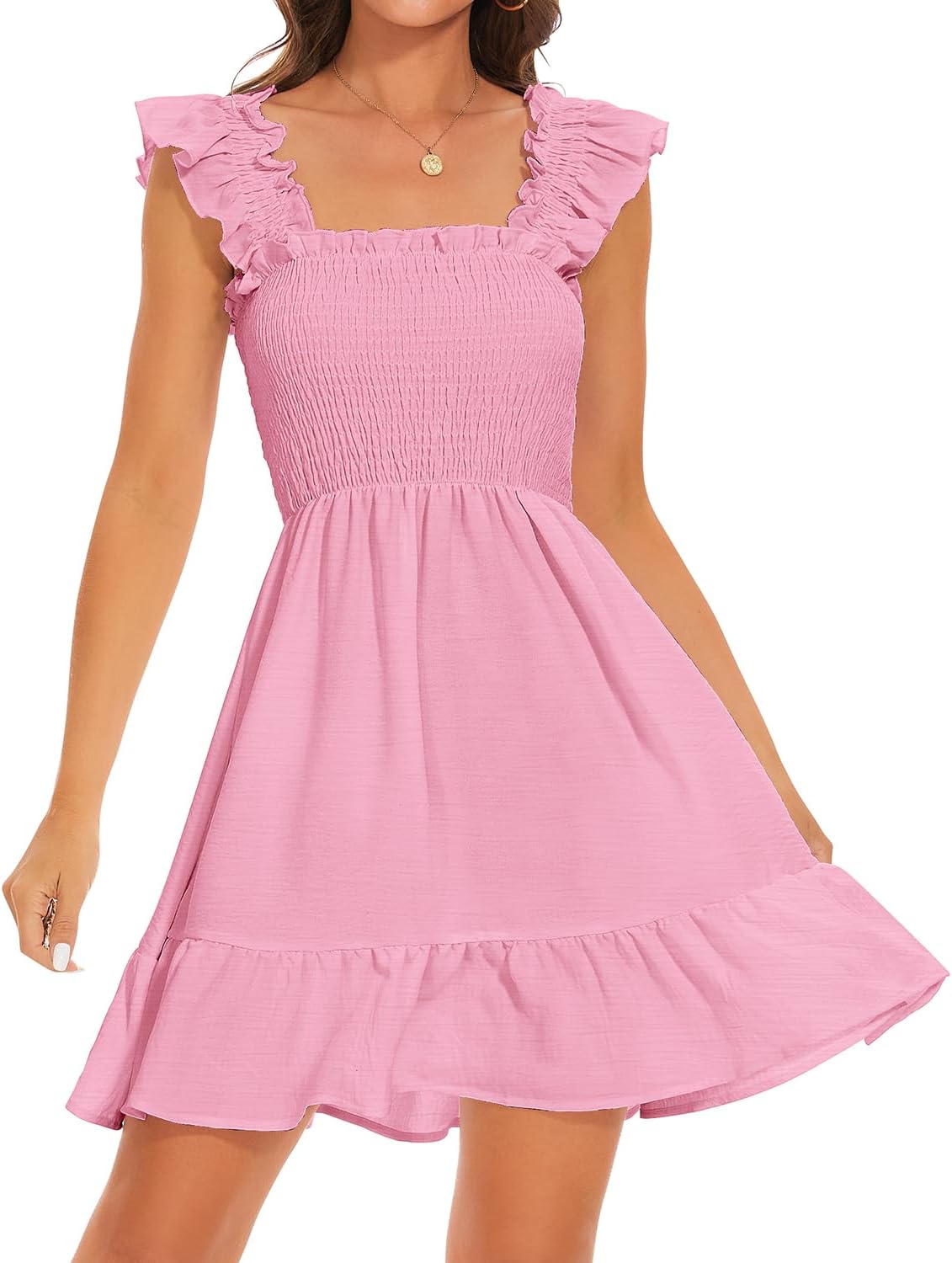 Elegant Tiered Boho Ruffle Shoulder Mini Dress for Women