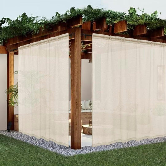 Sheer Outdoor Curtains for Patio Waterproof 2 Panels Ivory