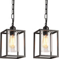 2 Pack Farmhouse Pendant Light Black Metal Frame - Adjustable Mini