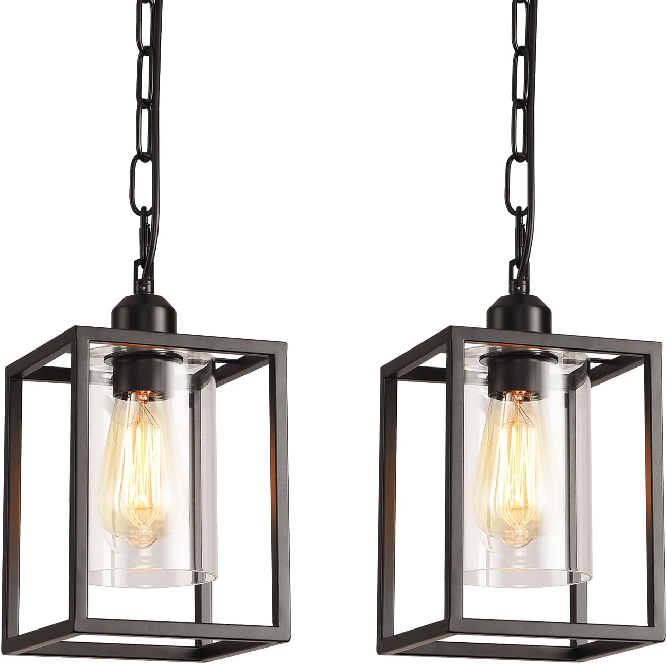 Farmhouse Pendant Light 2 Pack with Black Metal Frame Design