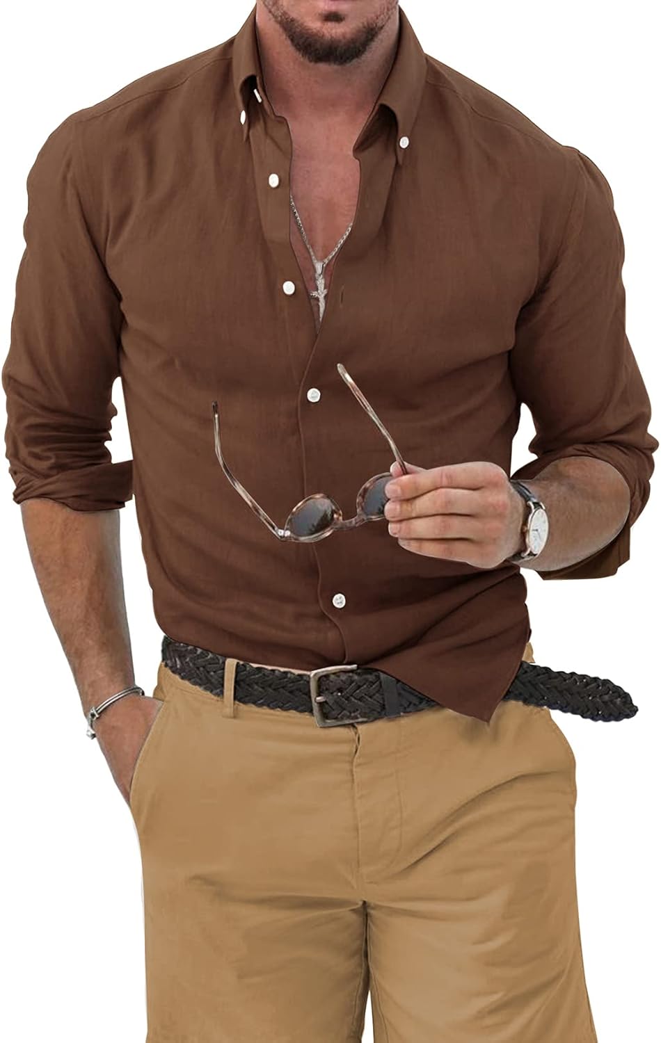 JMIERR Men's Cotton Linen Button Down Shirt for Stylish Looks