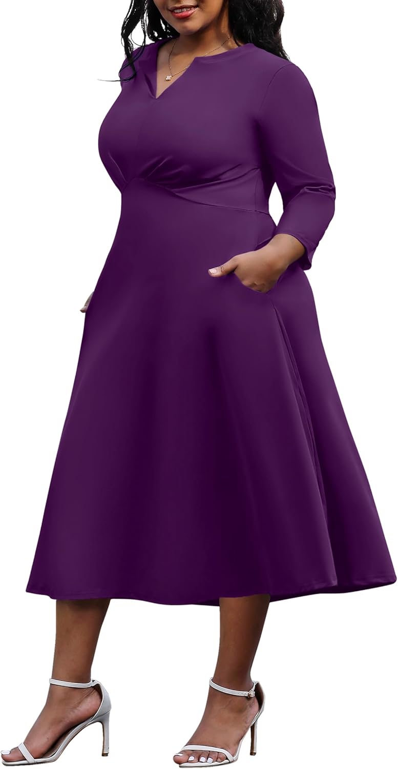 Nmoder Women's Plus Size Stretchy Flared Wrap Dress for All Occasions