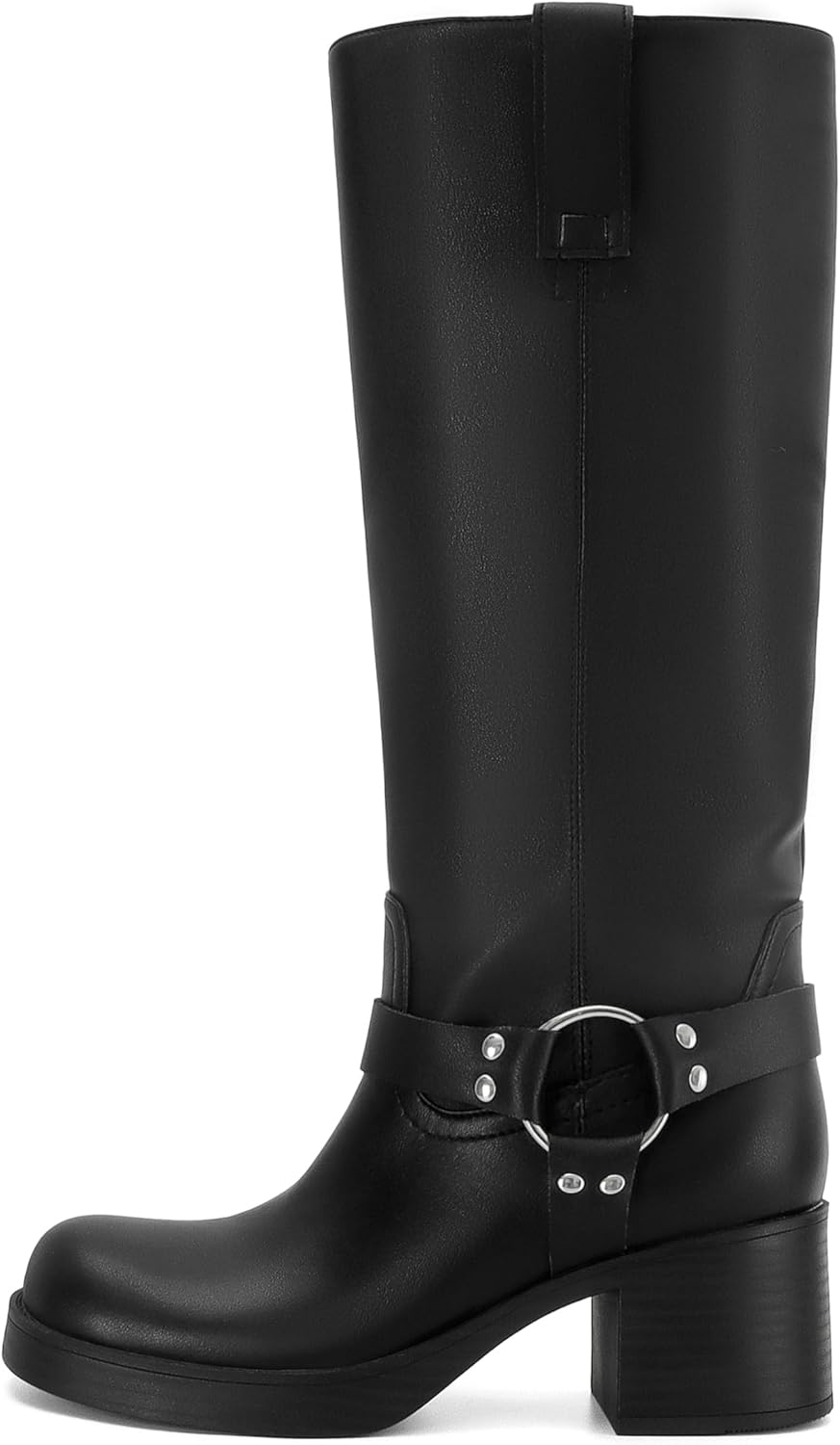 Women's Knee High Riding Boots with Block Heel and Zipper
