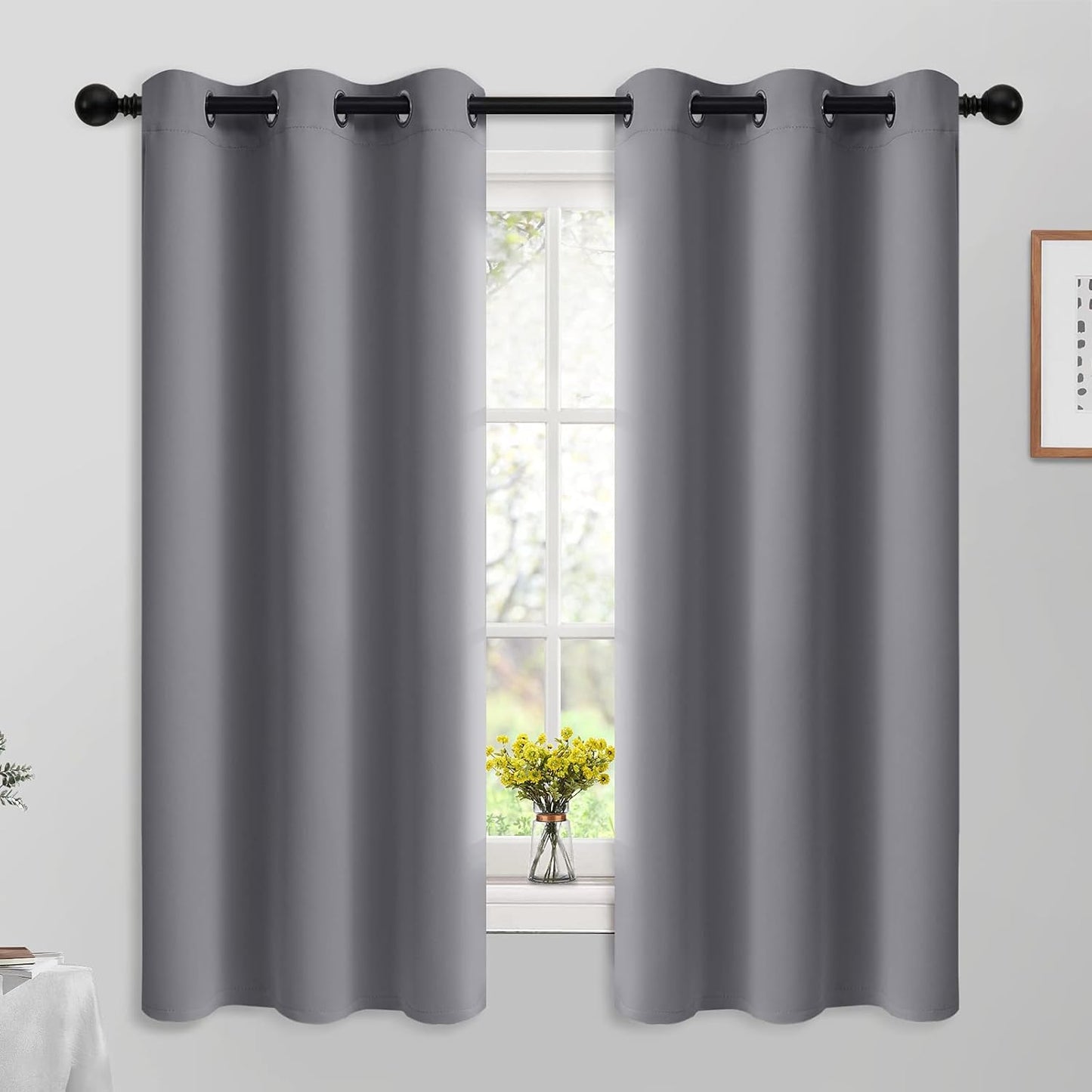 Yakamok 63 Inch Grey Blackout Curtains for Bedroom and Living Room