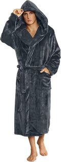 U2SKIIN Mens Hooded Robe Plush Fleece Bathrobe - Cozy Winter Hood