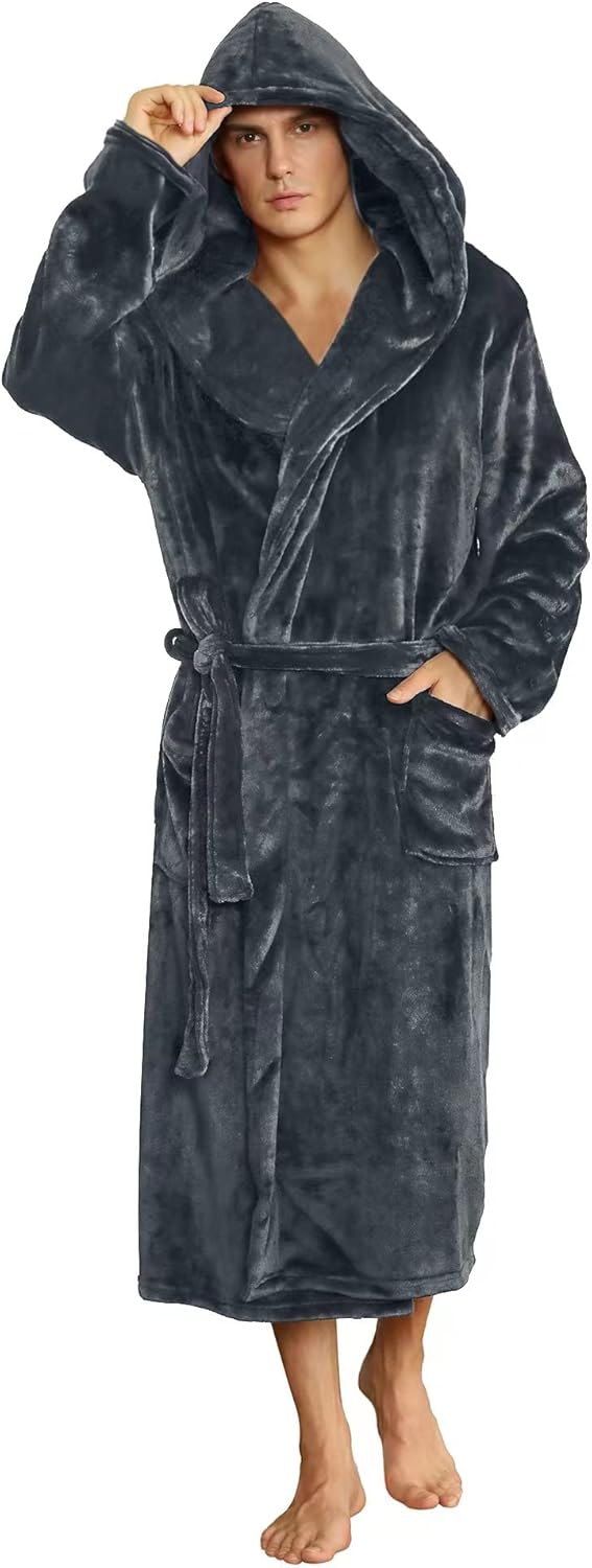 U2SKIIN Mens Hooded Robe - Plush Fleece Bathrobe for Comfort