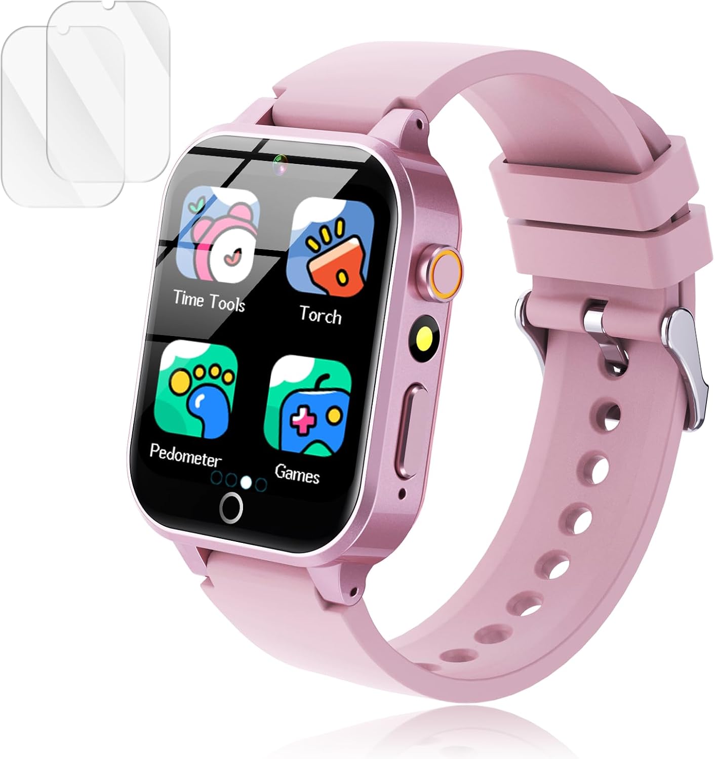 26 Puzzle Games Touch Screen Watch for Kids, HD Camera, Alarm Clock - Perfect Birthday Gift (Pink)
