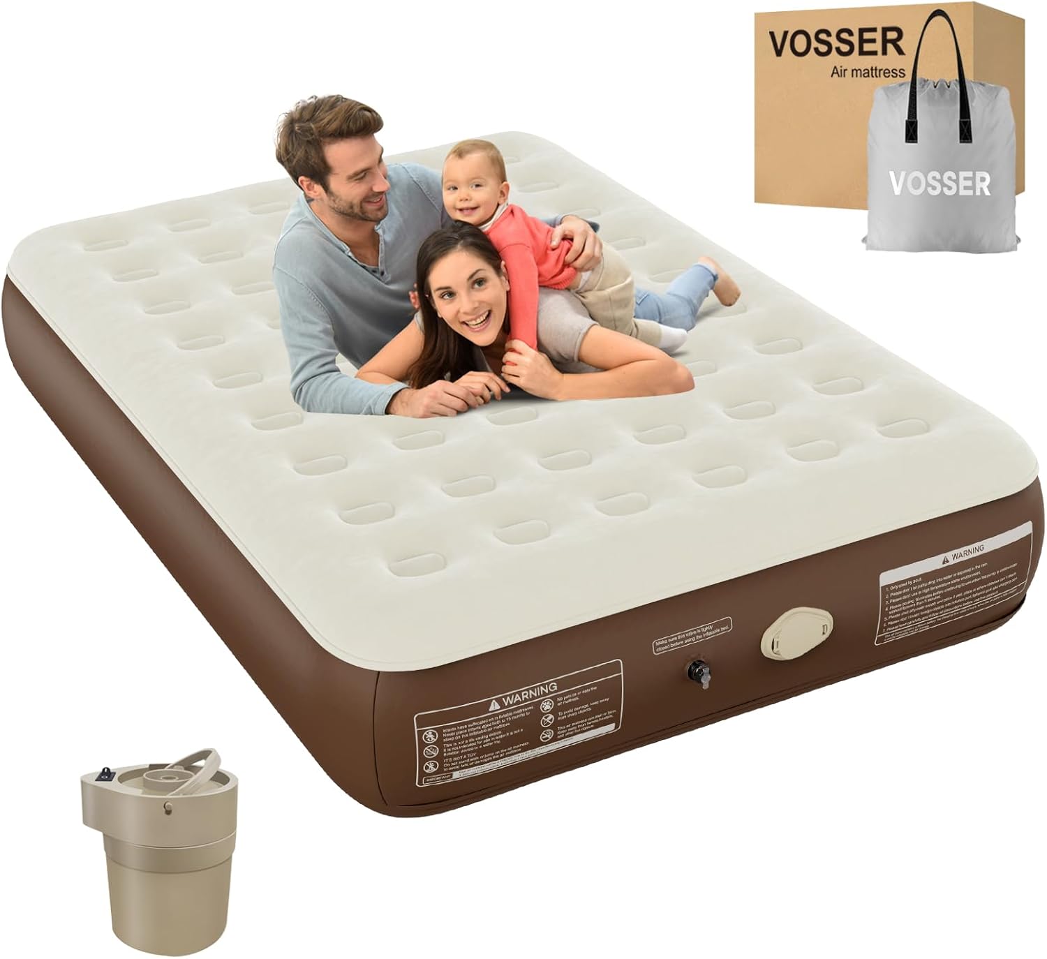 Quick Inflate Queen Air Mattress - Cordless Pump - VOSSER