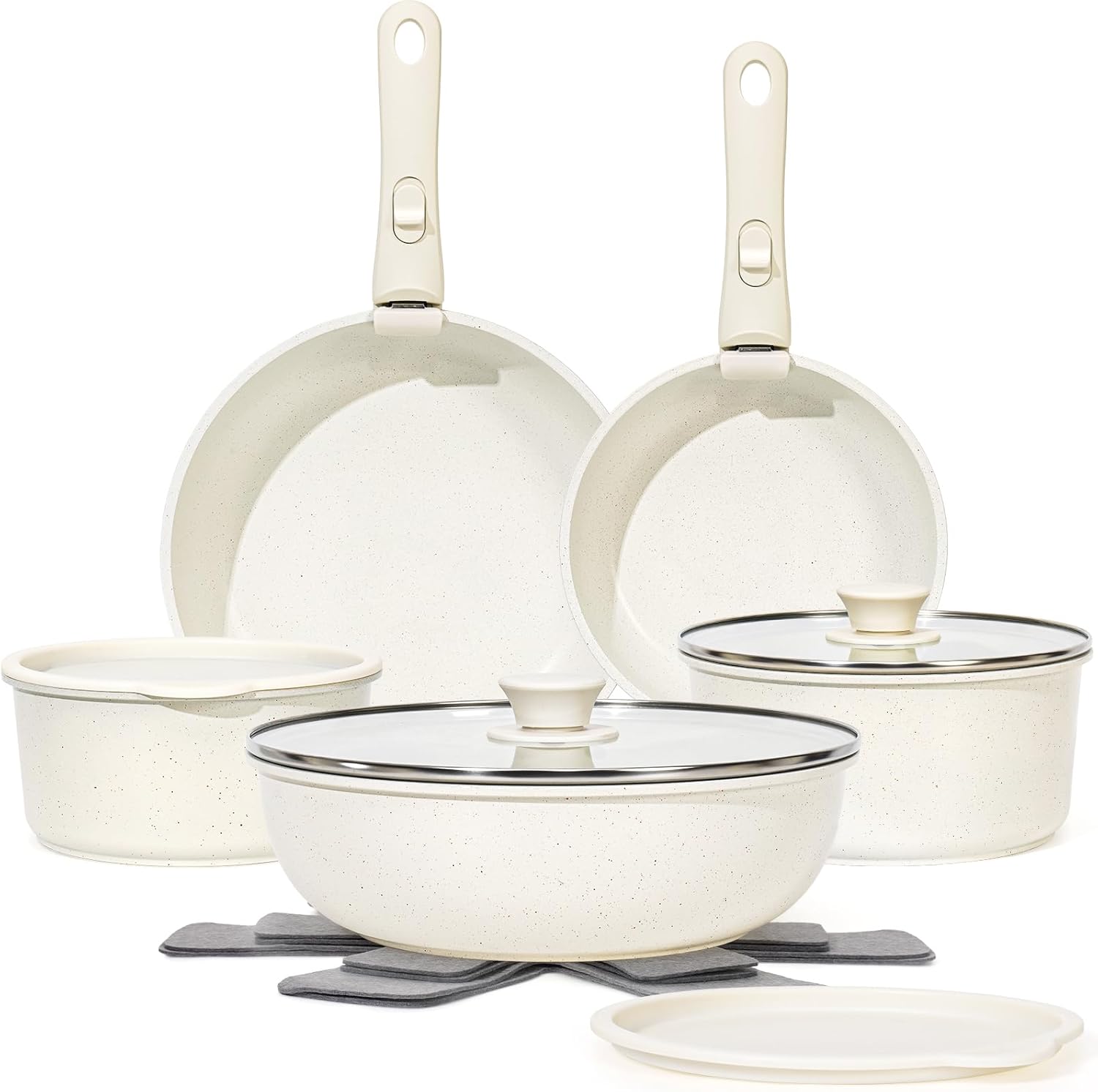 15Pcs Non Stick Cookware Set with Detachable Handle for Cooking