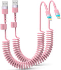 Coiled Pink iPhone Charger 3 FT 2-Pack - Compact CarPlay Cable