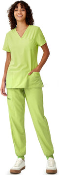 Women's V-Neck Scrubs Top & Cargo Pants Set - 10 Pockets, 4 Way Shoes