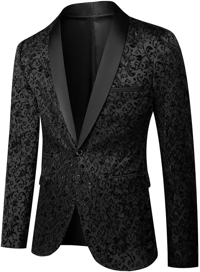 Men Black Tuxedo Floral Suit for Prom Wedding Party Dress