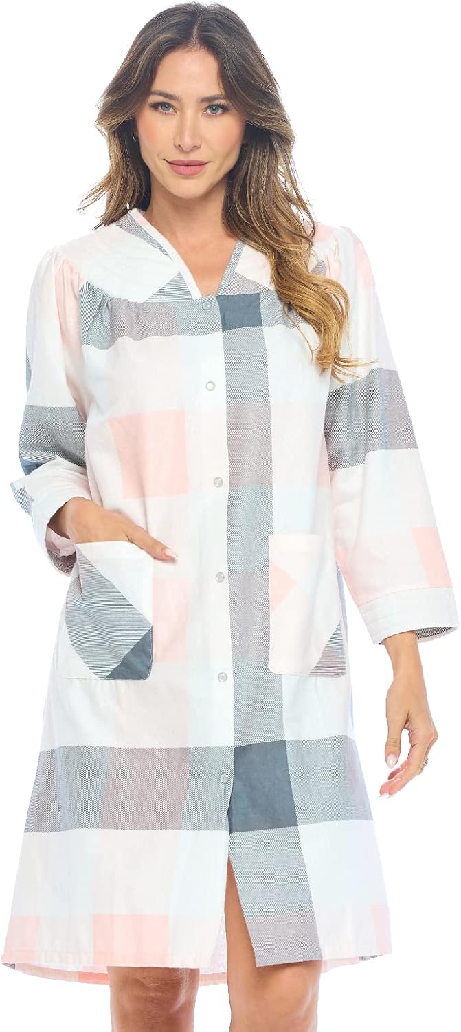 Casual Nights Women's Floral Snap Front Flannel Duster Dress