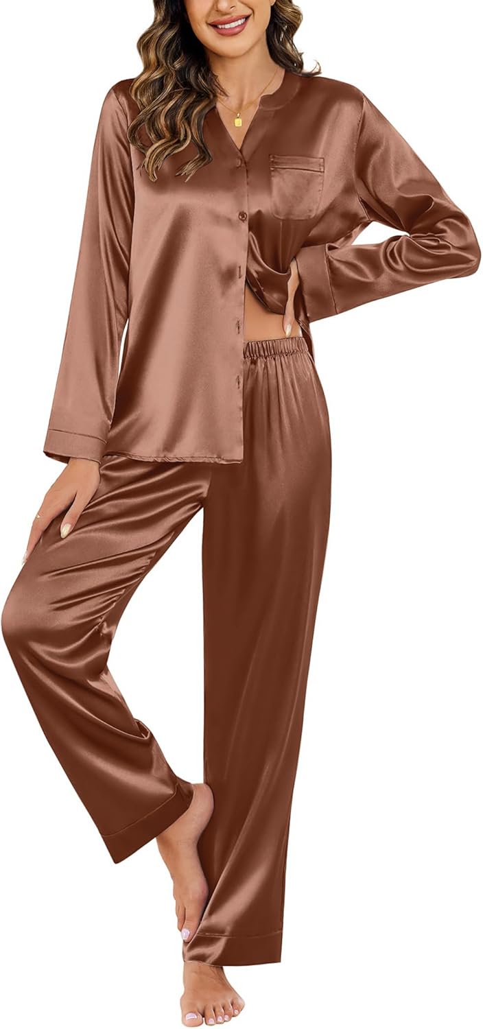 Ekouaer Silk Pajamas for Women - Comfy Satin Pjs Set