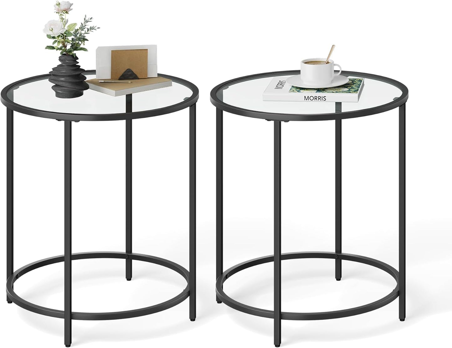 VASAGLE Round Side Tables Set of 2 Modern Glass End Tables