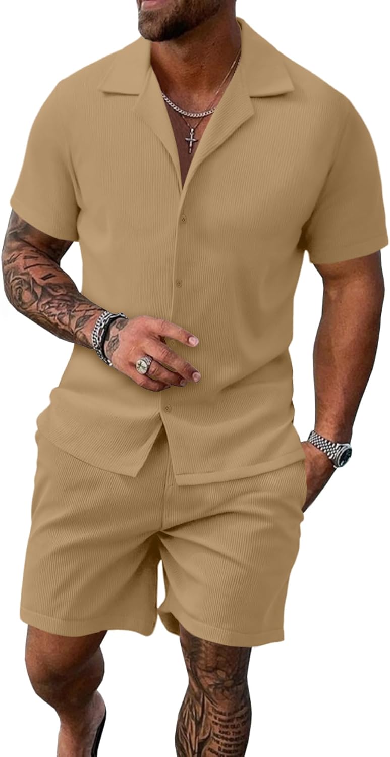 UOUA 2 Piece Short Sets for Men Summer Beach Outfits Casual