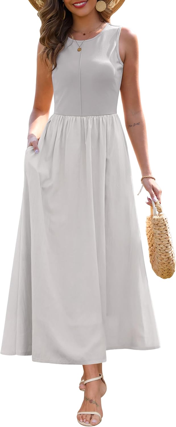 Zattcas Women's Summer Casual Sleeveless Maxi Dress with Pockets