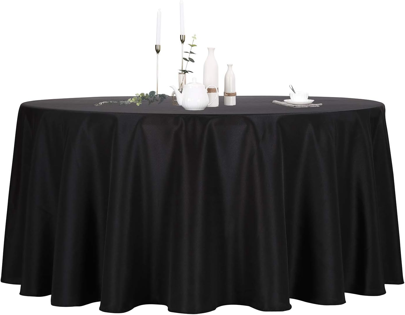 132 Inch Black Round Tablecloth Set for Weddings and Events