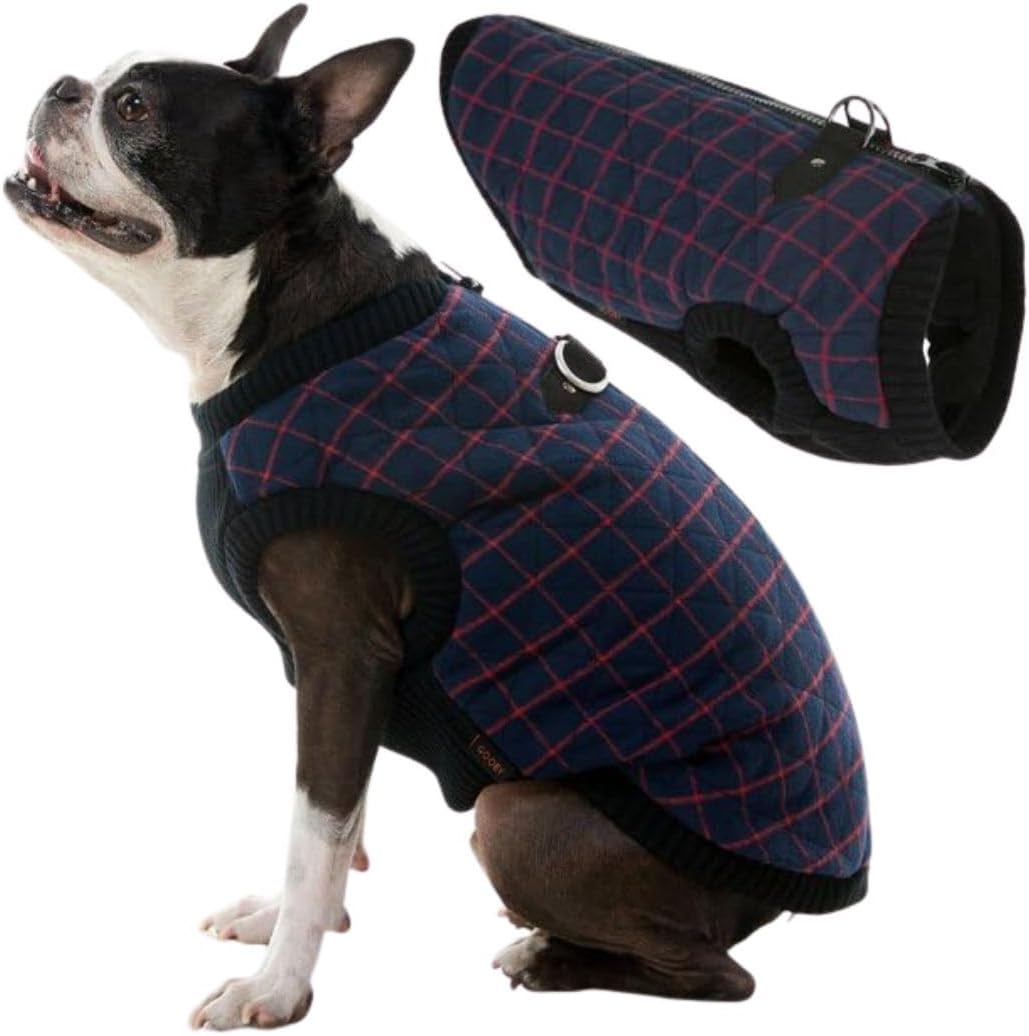 Gooby Fashion Vest Check Dog Jacket - Warm Zip Up Bomber Vest