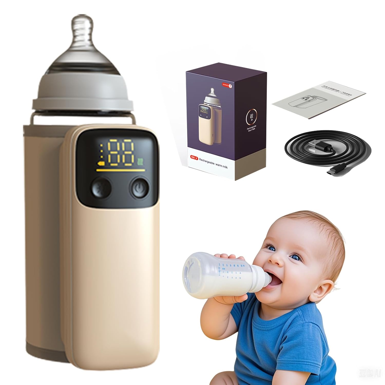 Portable Bottle Warmer with Precise Temp Control for Parents