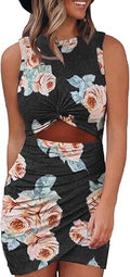 Acelitt Women's Summer Sleeveless Twist Cut Out Bodycon Mini Dress