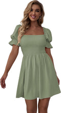 WDIRARA Women's Square Neck Flounce Short Sleeve Shirred (Style BQNL)