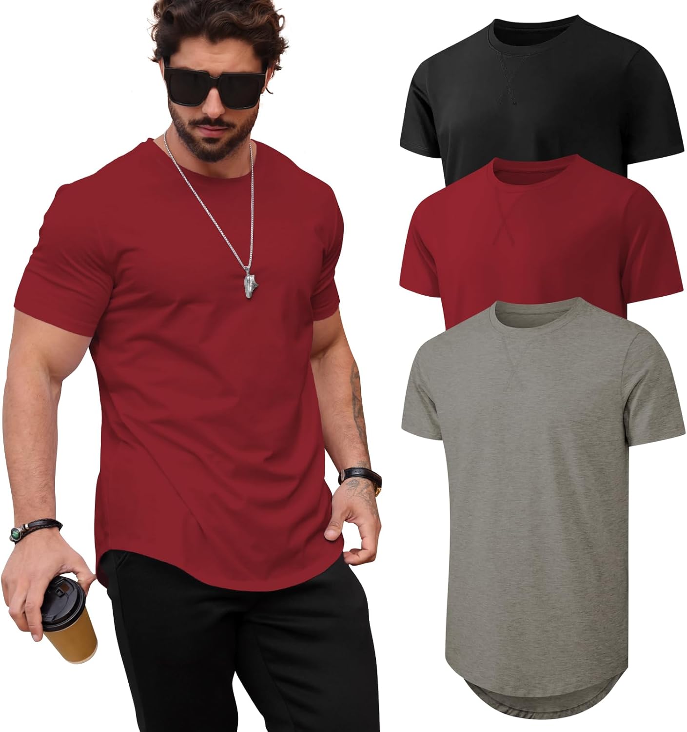 Mens T Shirts Casual Hipster Longline Crewneck Tee Shirts