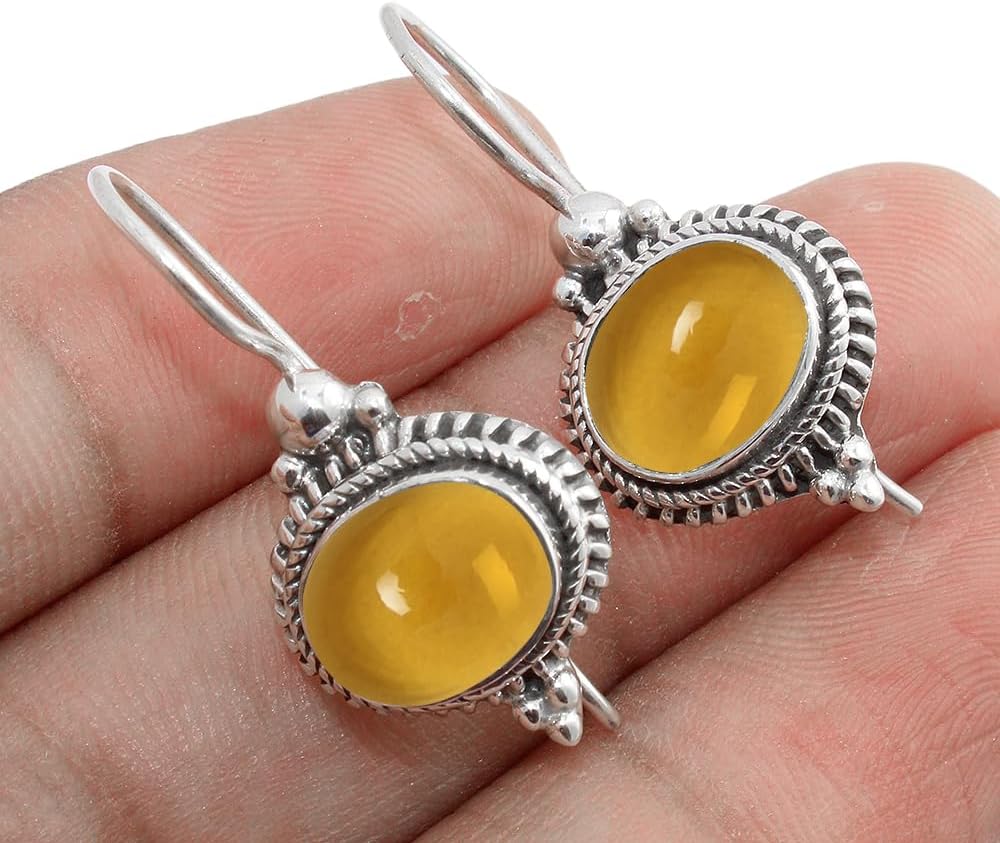 Solid 925 Sterling Silver Dangling Earrings with Citrine Gemstone